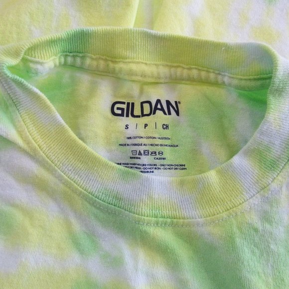 Womens Adult Size Small Petite, Yellow & Green, Tie Dyed, Basic T-Shirt - GILDAN - Picture 3 of 3